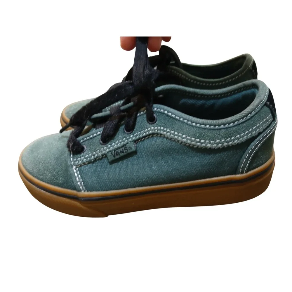 Vans Youth 13.5 Pro Skate Shoes Green Suede Canvas Gum Sole Low Top Sneakers